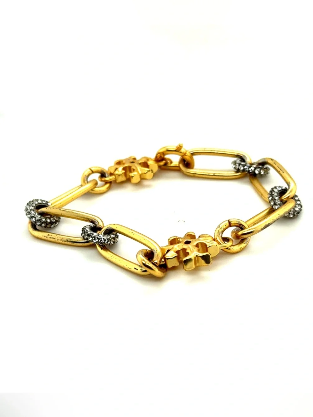 Tory‎ Burch Gold Link Bracelet with Crystal Accents